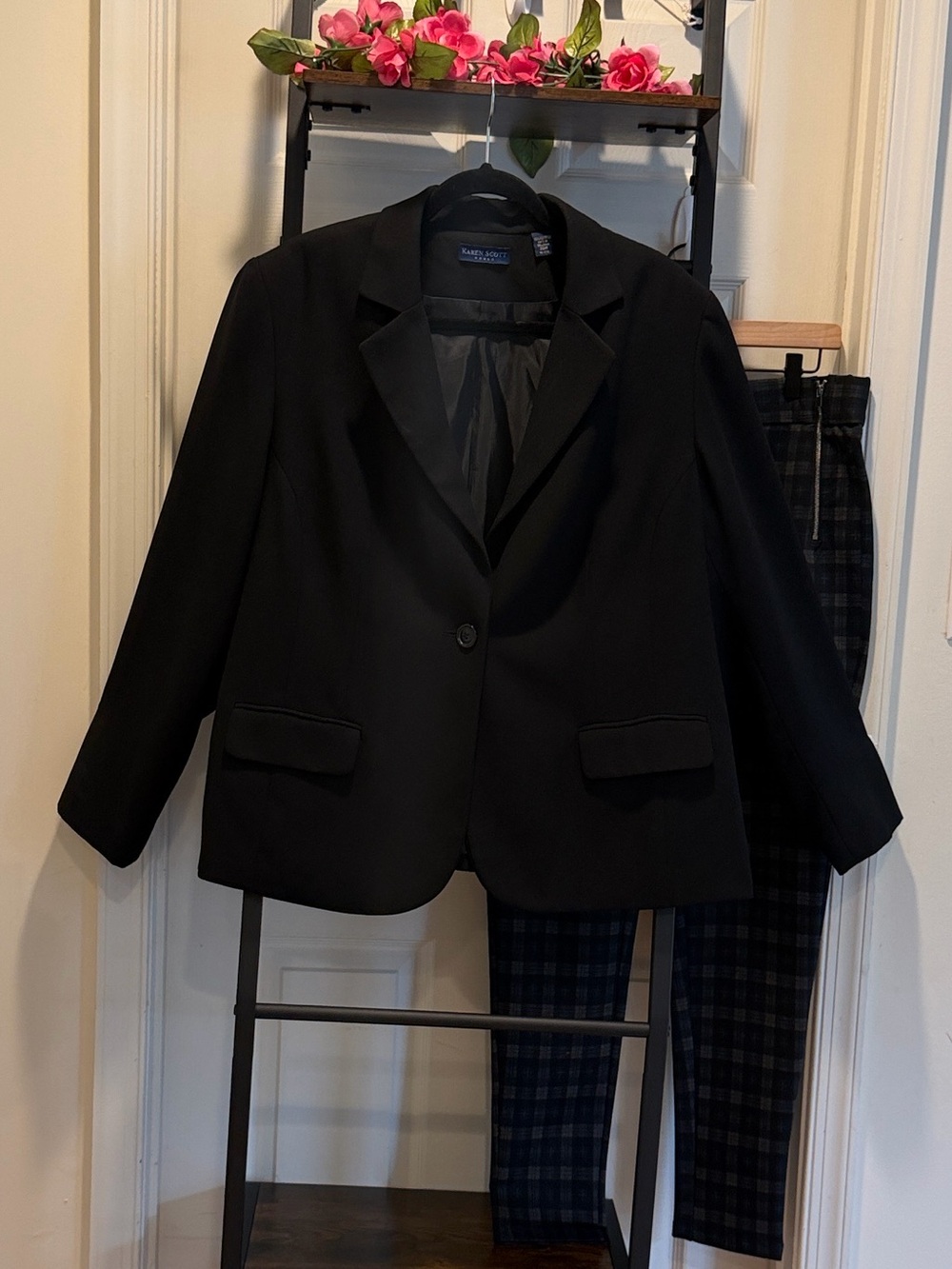 Karen Scott Black Single-Button Plus Size Blazer Office Wear Minimalist Casual